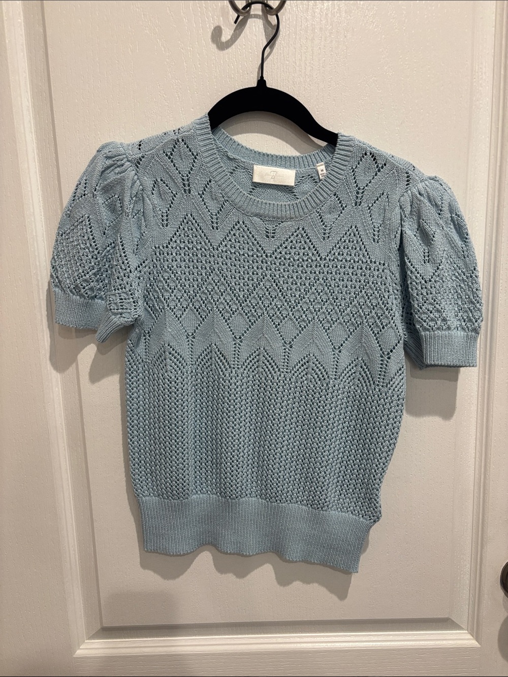 7 For All Mankind Robin Egg Blue Openwork Knit Sweater